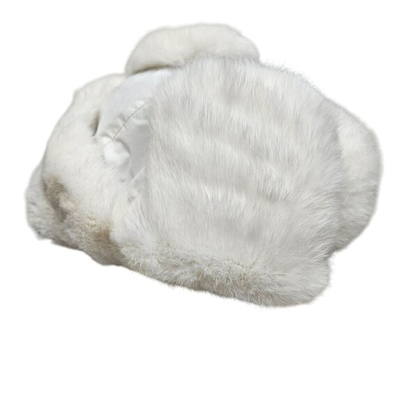 FRR NWT Rabbit‎ Fur Aviator Trapper Hat Water Repellent White S/M Snow Bunny - Picture 8 of 13